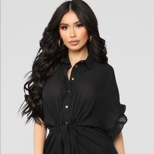Ruffle Talk Button Down Shirt - Black